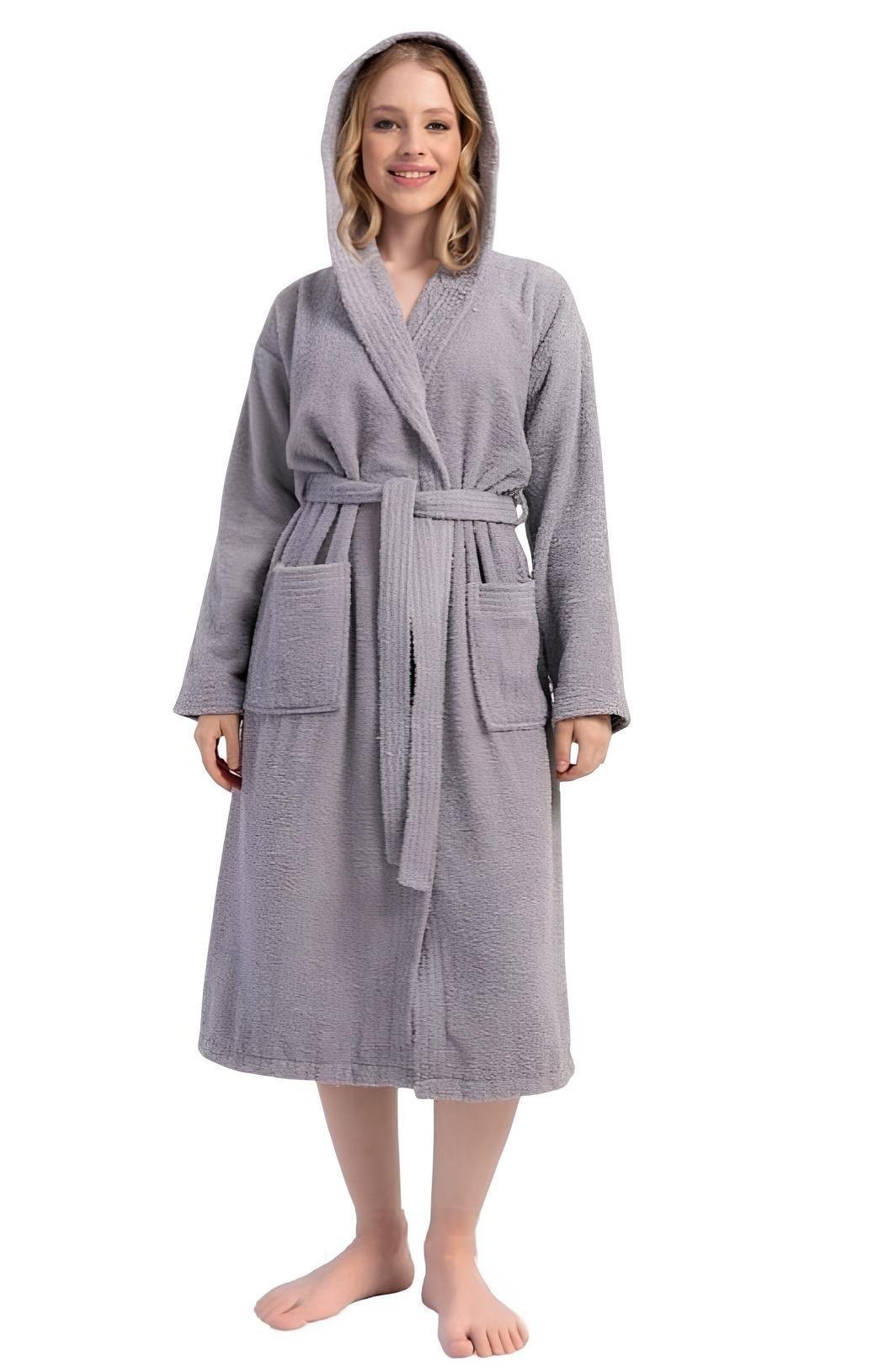 Халат женский махровый с капюшоном 2XL Серый (Vie161869) - фото 2 Халат женский махровый с капюшоном 2XL Серый (Vie161869) - фото 2