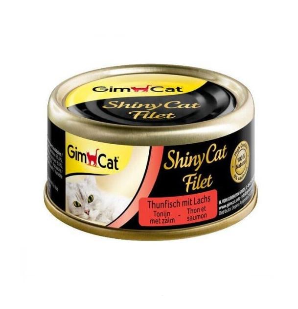 Корм вологий GimCat Shiny Cat для кішок шматочки тунця та лосося 70 г (4002064414201)