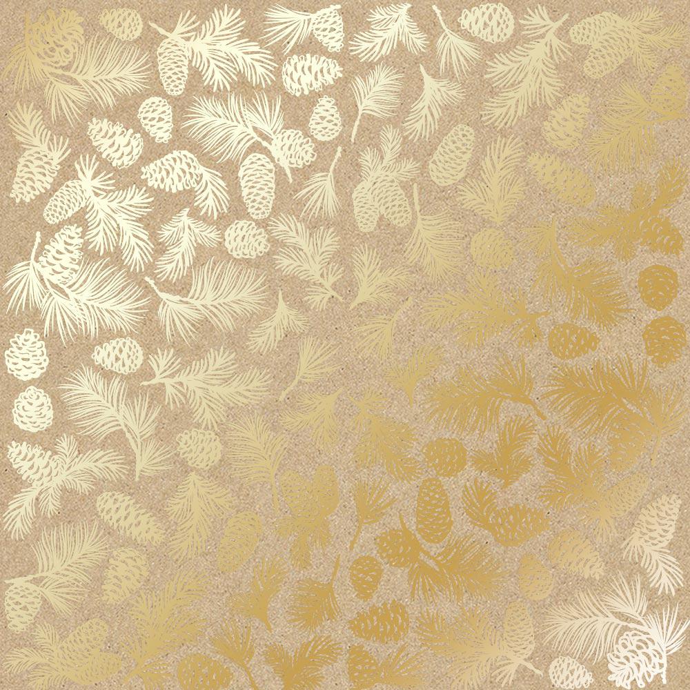 Лист бумаги односторонний Golden Pine cones с фольгированием 30,5х30,5 см Kraft