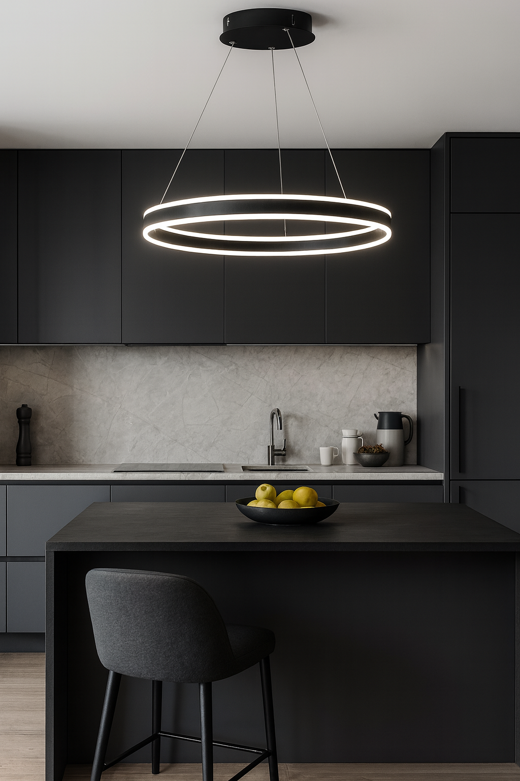 Люстра Ring Design с пультом 80 Вт 3000/4000/6000K D60 см Черный (161191/60ВК)