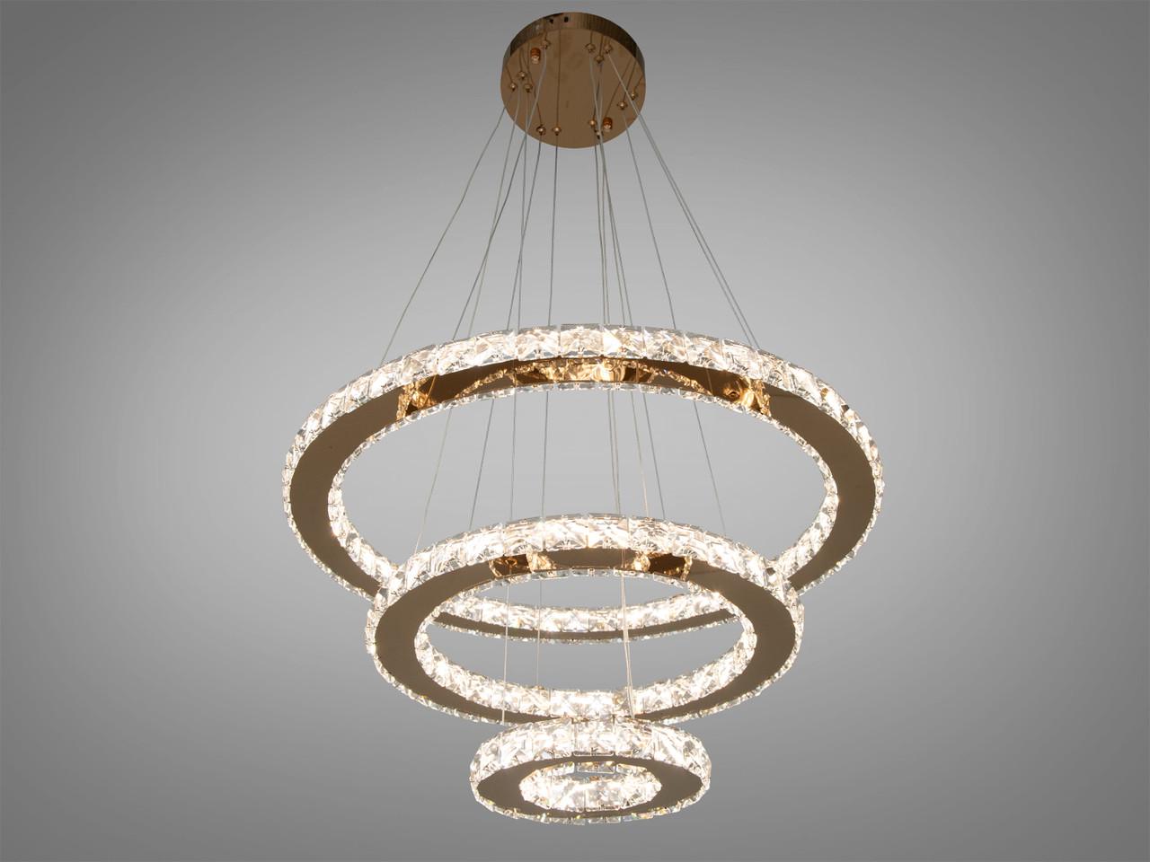 Люстра LED кришталева 7201-8W-580+400+200G-LS 66W на 10м2 Золотий (2202864363)