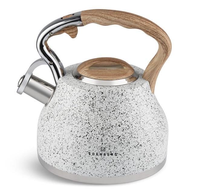 Чайник з мармуровим покриттям Edenberg зі свистком та тришаровим капсульним дном 3 л Білий (EB-8843) - фото 2 Чайник з мармуровим покриттям Edenberg зі свистком та тришаровим капсульним дном 3 л Білий (EB-8843) - фото 2