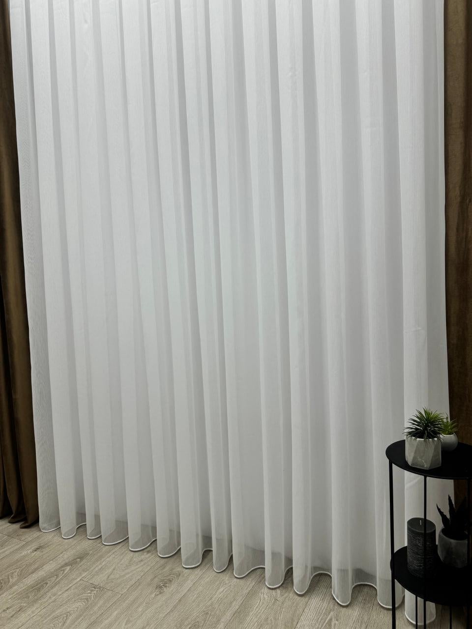 Тюль готовый однотонный Косичка на бамбуковой основе на тесьме 6 см 500х260 см Молочный