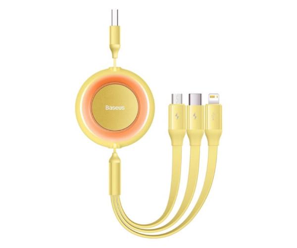 Кабель Data BASEUS Bright Mirror 2 Series Retractable Fast Charging USB to Micro /Lightning/Type-C 3в1 3,5A 1,1 м Yellow