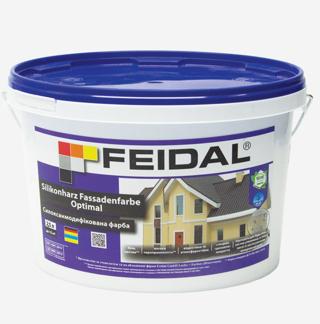 Краска фасадная силоксанмодифицированная Feidal Silikonharz Fassadenfarbe Optimal 2,5 л - фото 1 Краска фасадная силоксанмодифицированная Feidal Silikonharz Fassadenfarbe Optimal 2,5 л - фото 1