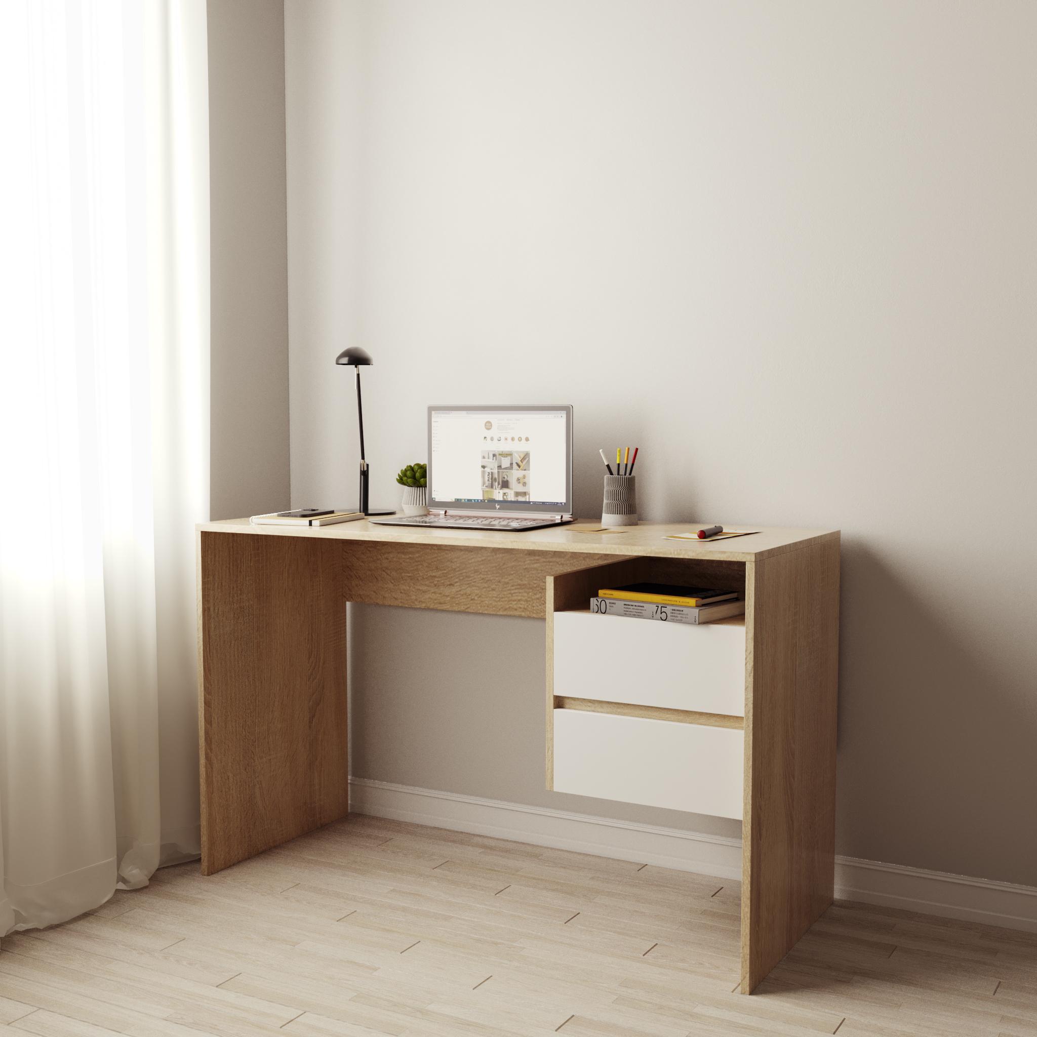 Компьютерный стол с выдвижными ящиками 1250х750х500 мм Дуб Сонома/Белый (ST-06)