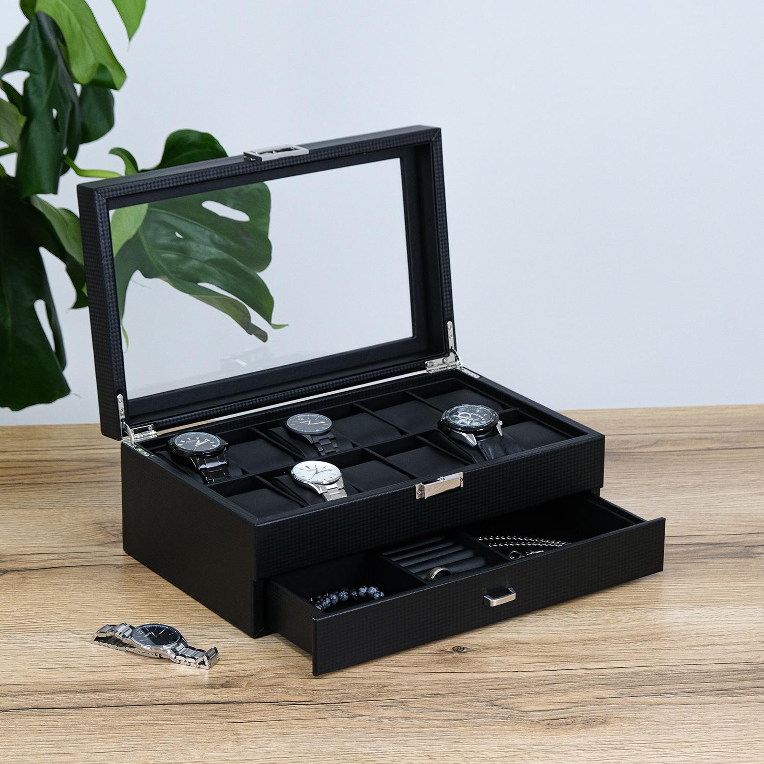 Шкатулка для часов Гранд Презент двухслойный 8 слотов экокожа 34х21х13,5 см Черный (JZ-029)
