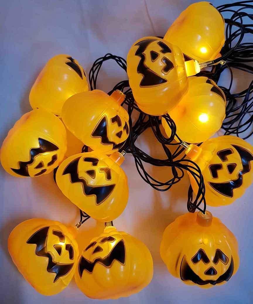 Светодиодная гирлянда Хеллоуин тыква 12 LED 5 м и переходник 220V IP44 Теплый белый