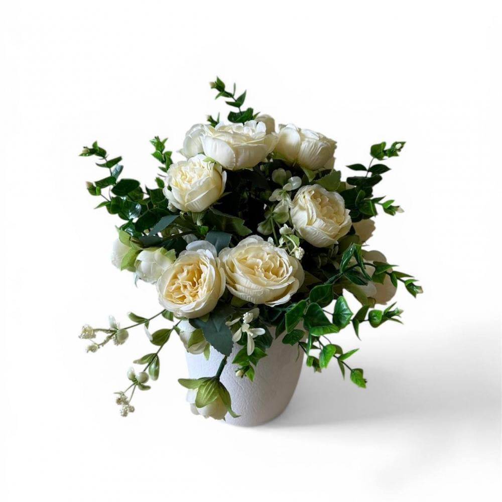 Букет пионов в кашпо ПЛАСТМАКС Молочный (R1406)