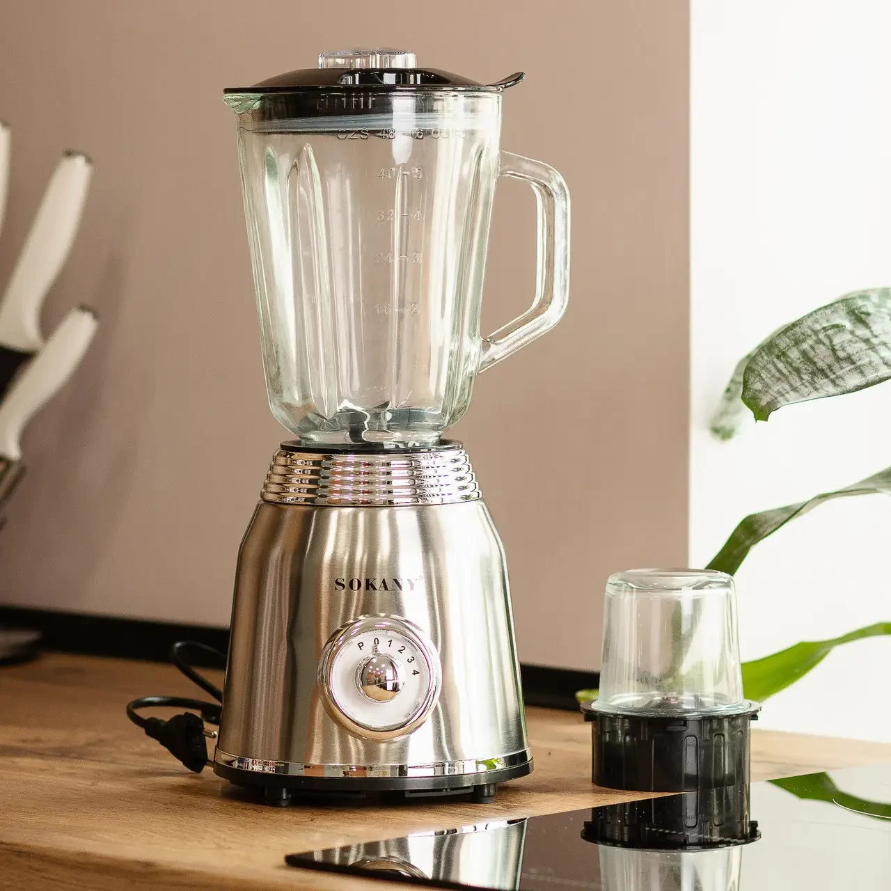 Блендер со стеклянной чашей Sokany для коктейлей и смузи портативный 4 режима 800 Вт 1,5 л (25903779) - фото 3 Блендер со стеклянной чашей Sokany для коктейлей и смузи портативный 4 режима 800 Вт 1,5 л (25903779) - фото 3