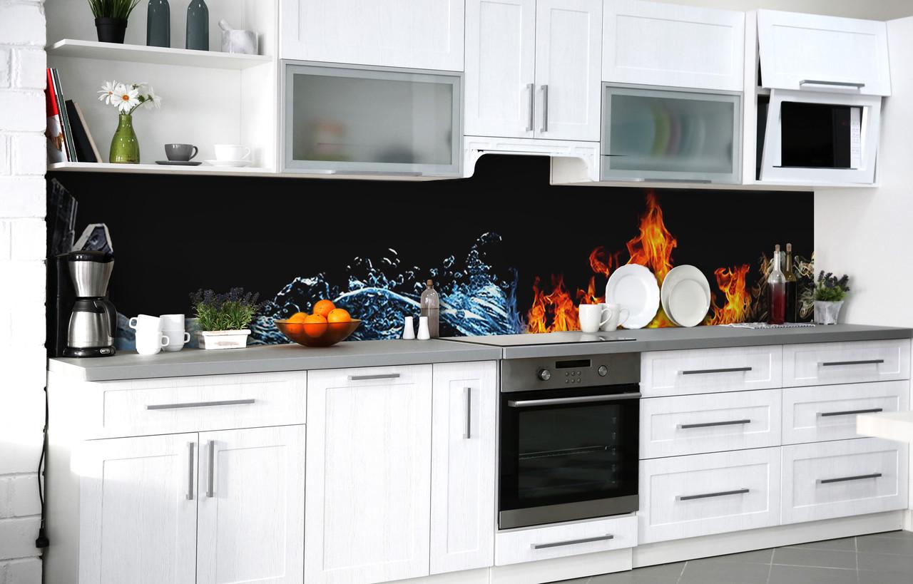 Кухонный фартук Лед и пламя виниловый самоклеющийся 65х250 см Абстракция