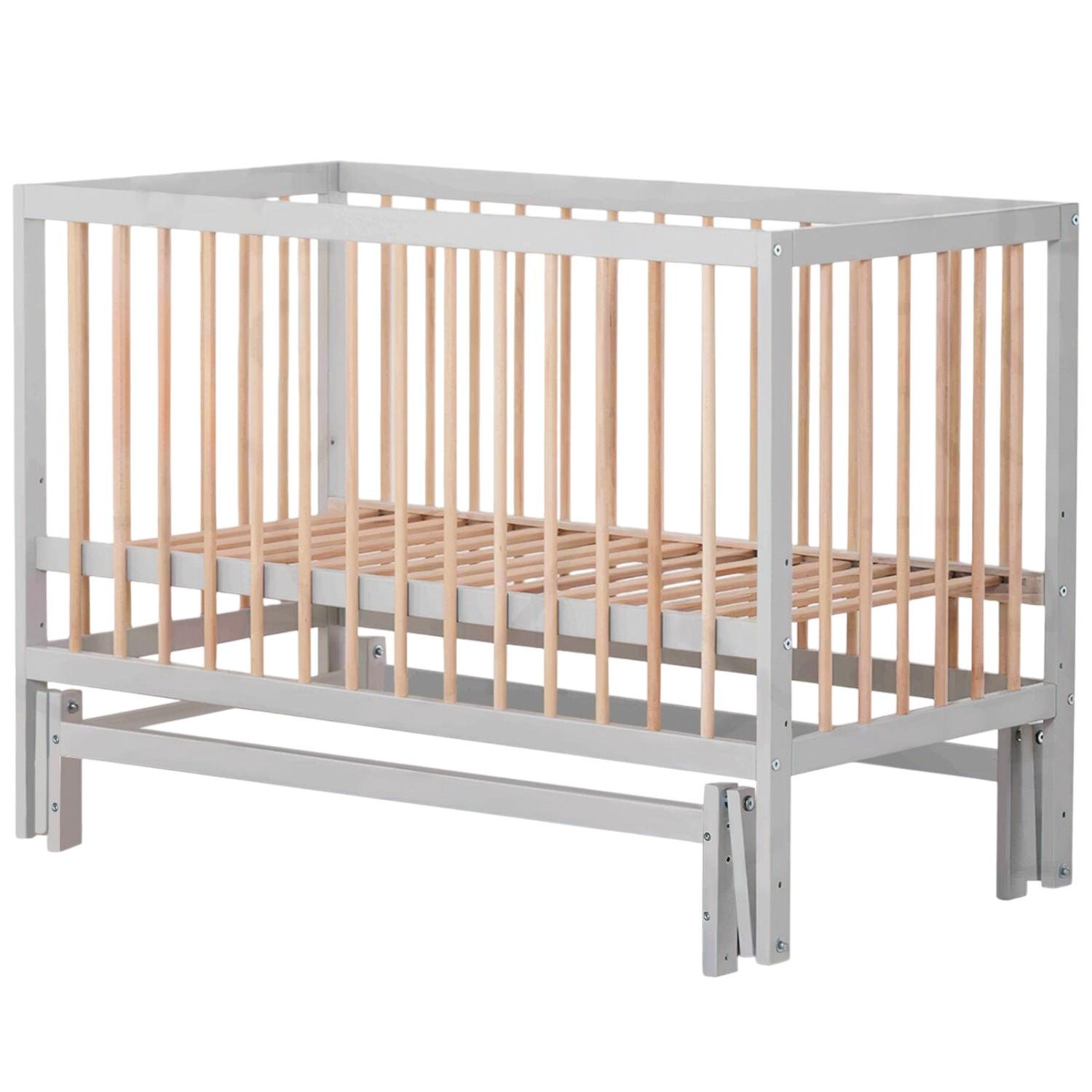 Детская кроватка маятник опускной борт Кузя София-2 Серый/Натуральный (00000041559)