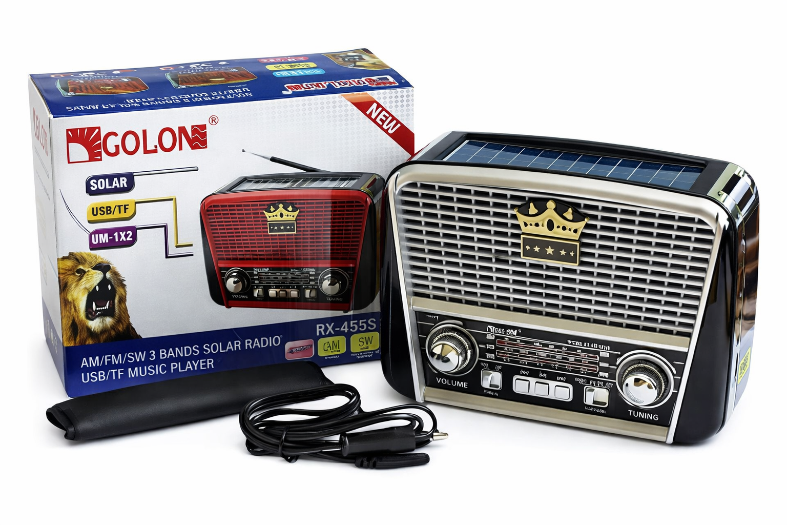 Радиоприемник аккумуляторный Golon RX-455S Solar FM/AM/SW Черный (ML-05392)