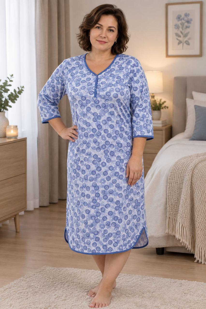 Нічна сорочка жіноча Tiana Style 2015к Квіти р. 60-62 Біло-блакитний (38388944)
