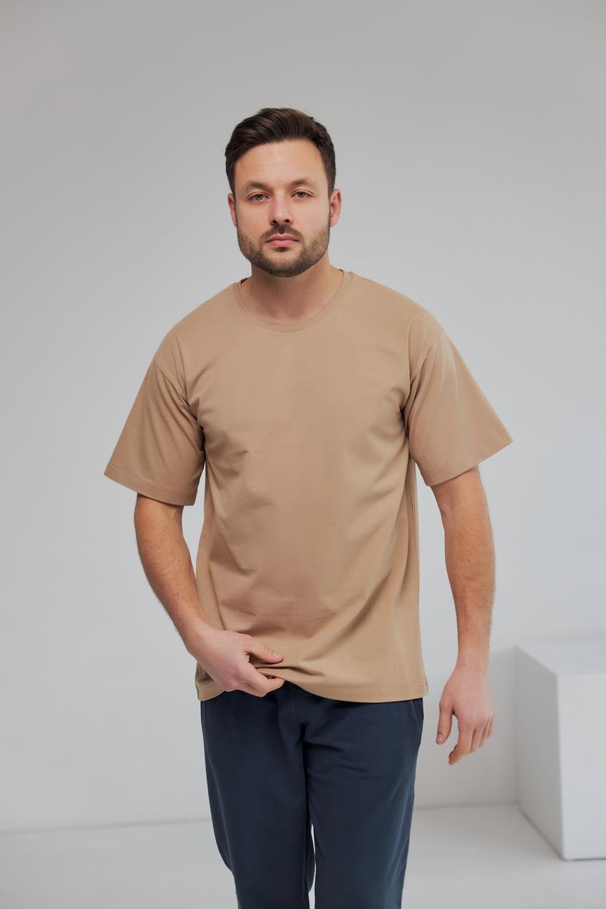 Футболка мужская М045 однотонная плотность 190 г/м2 XL Бежевый (846-1-63)
