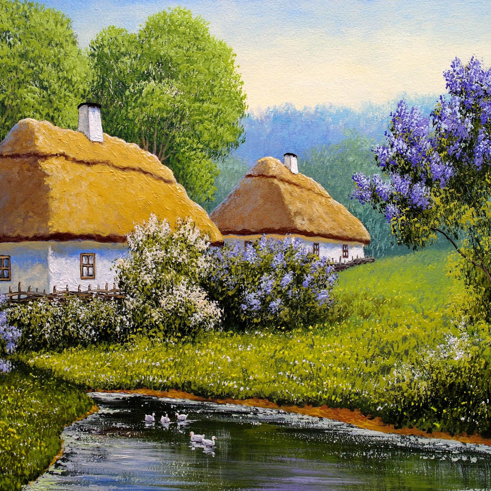 Алмазная мозаика на подрамнике Santi Весенняя деревня 40x40 см (Top-954320)