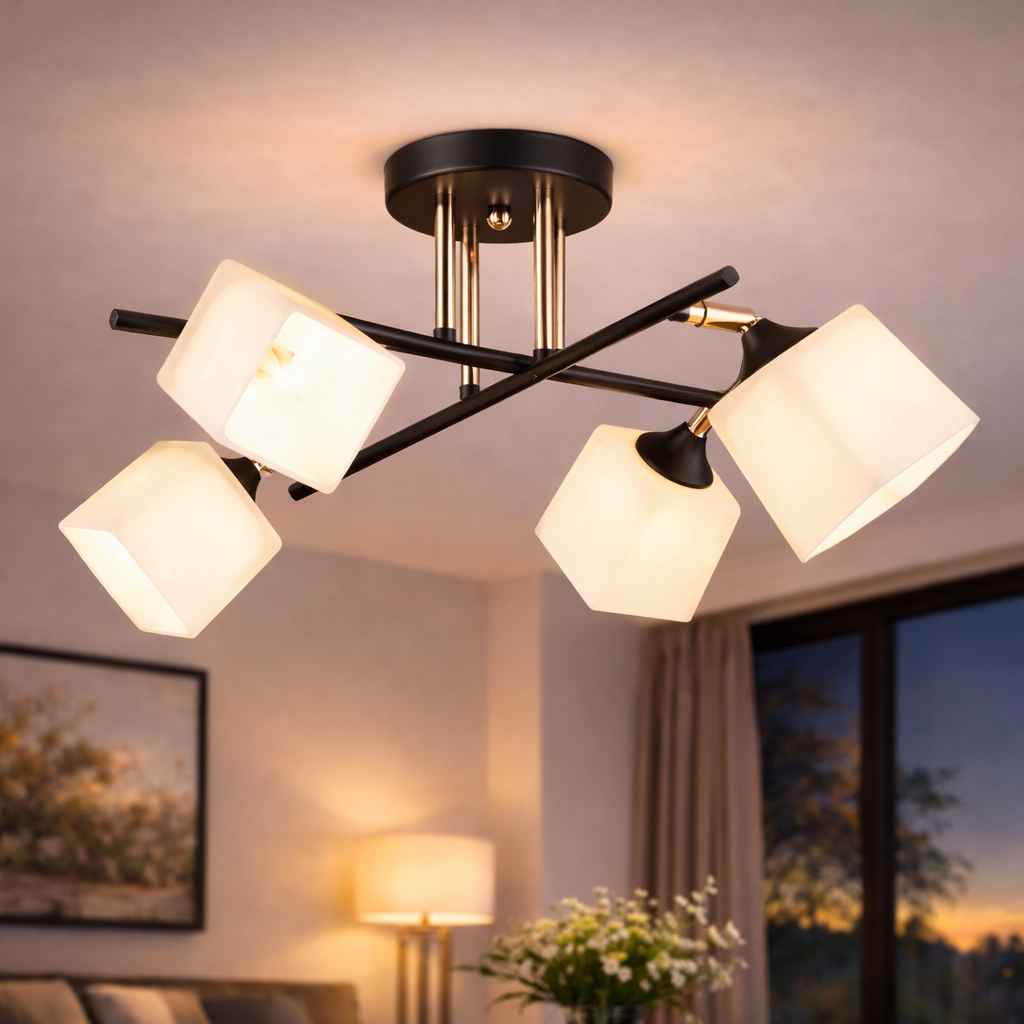 Люстра Sirius на четыре поворотных плафона под лампу Е27 Черный/Золотой (B N4741/4)