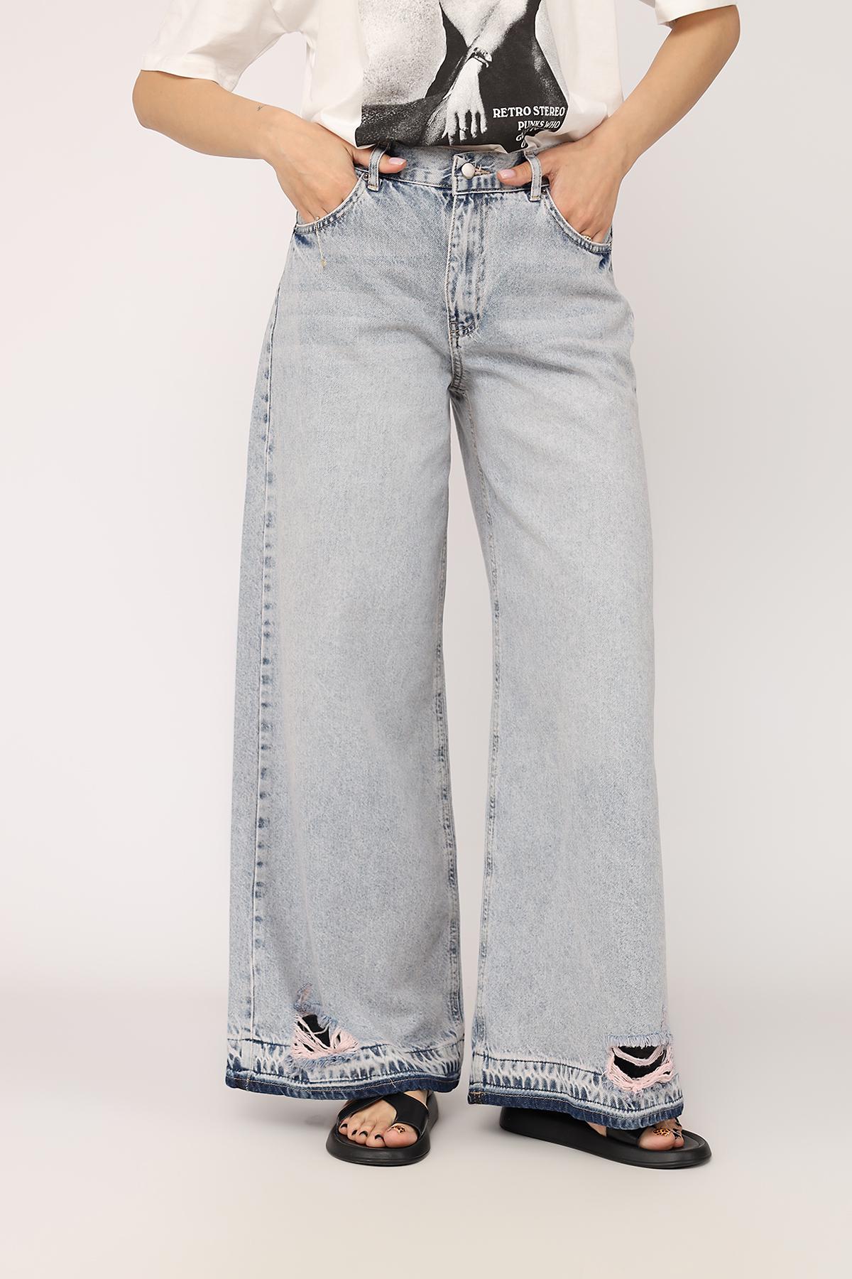 Джинсы женские Wide leg ЦБ-00271915 р. 44 Голубой (SKT001049856)