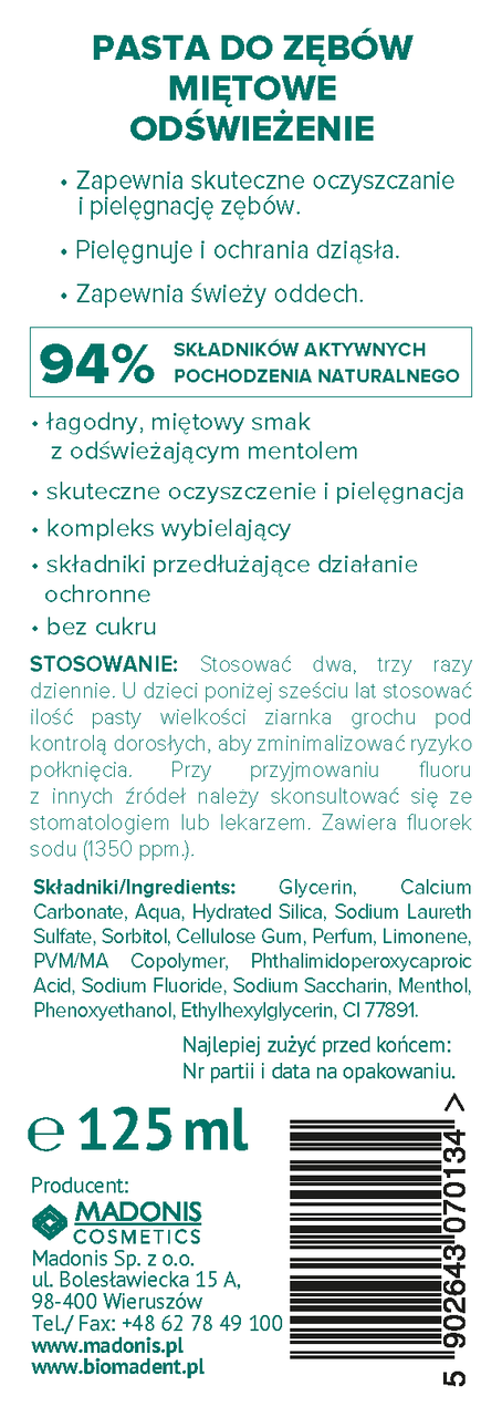 Зубна паста Dentino освіжаюча з м'ятою 125 мл (2789963841) - фото 2 Зубна паста Dentino освіжаюча з м'ятою 125 мл (2789963841) - фото 2