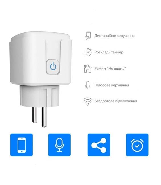 Умная розетка Tuya Smart Wi-Fi с таймером и ваттметром (12933069) - фото 2