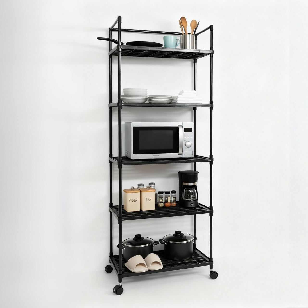 Этажерка-стеллаж для хранения с роликами 5-ярусов 120х50х26 см Черный (9196654310)