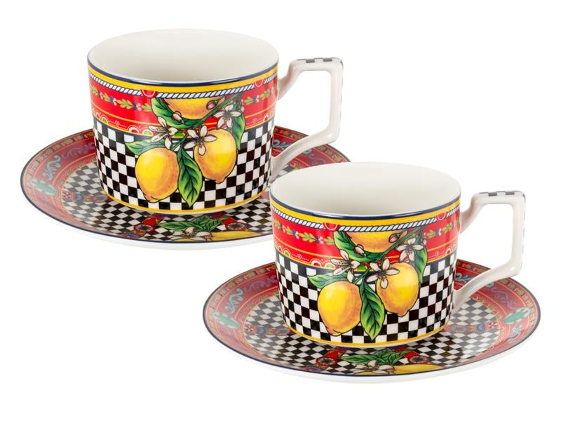 Набір чайних чашок Lefard Сицилійський лимон порцелянових з блюдцем на 2 персони 250 мл (922-095)