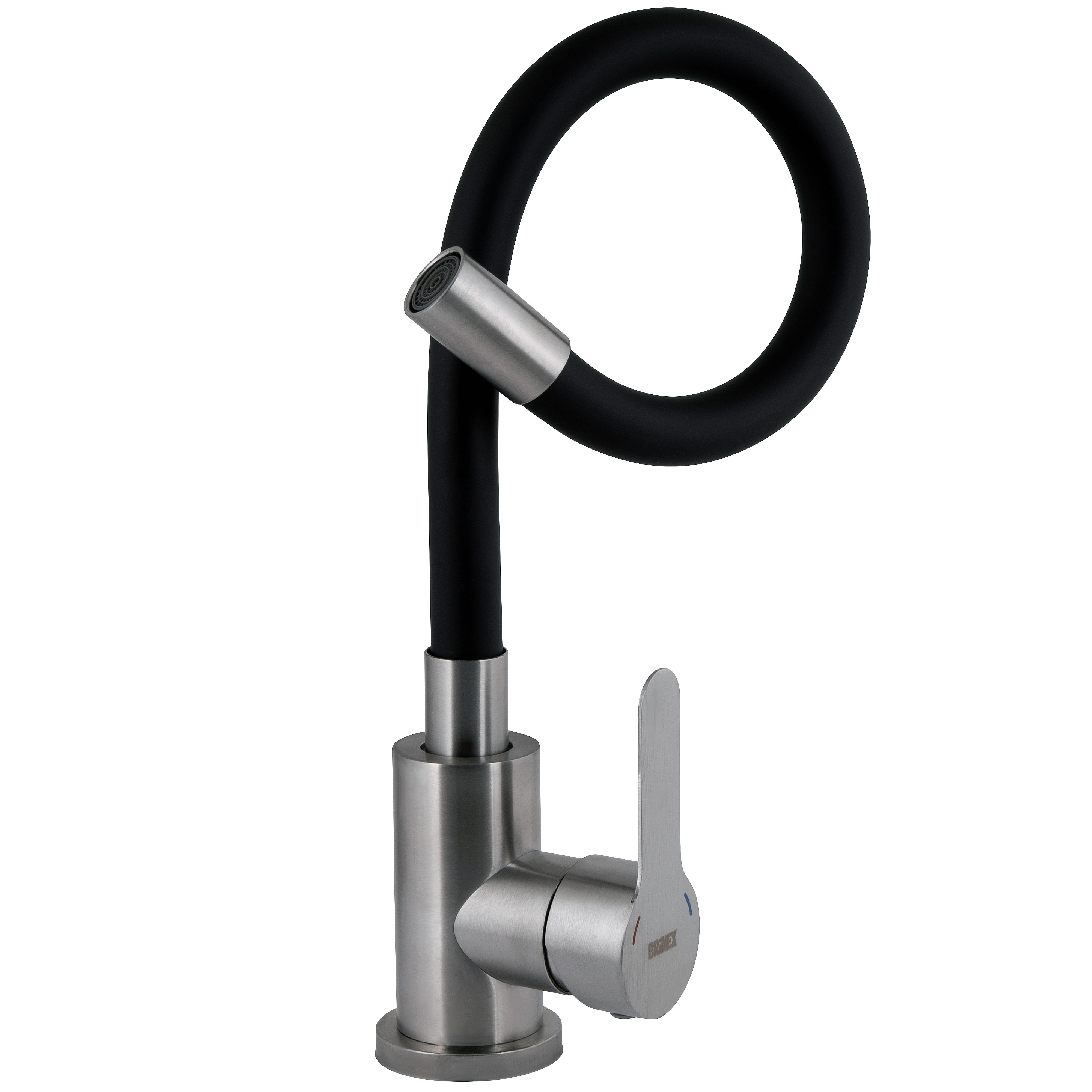 Смеситель для кухонной мойки Brinex Pure 015F3 с гибким изливом из нержавеющей стали Nickel/Black