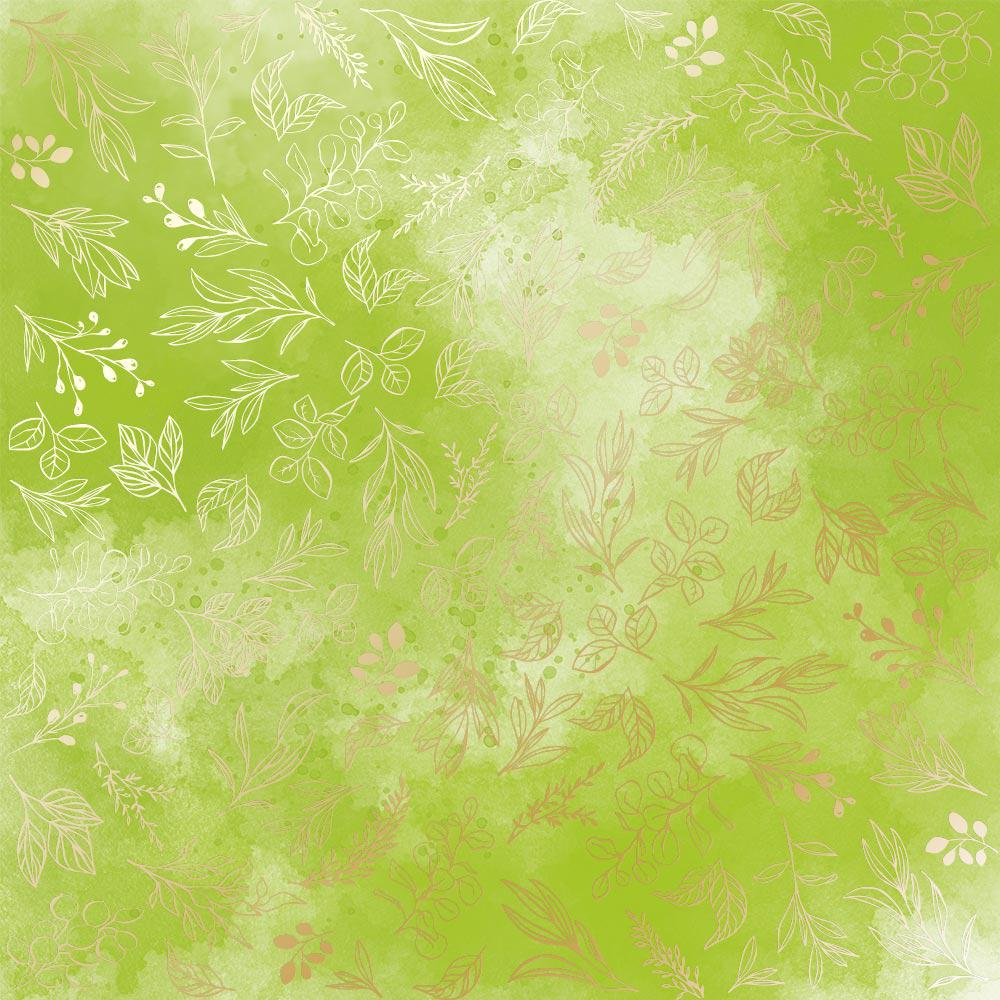 Лист бумаги односторонний Golden Branches с фольгированием 30,5х30,5 см Light Green/Watercolor