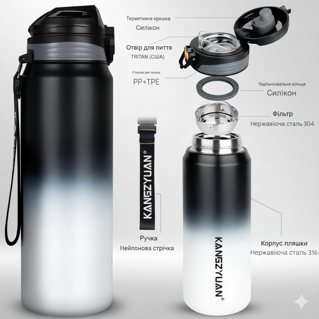 Термос із нержавіючої сталі KANGZYUAN з подвійною стінкою вакуумний 500 мл градієнт Чорний (2456495489) - фото 3 Термос із нержавіючої сталі KANGZYUAN з подвійною стінкою вакуумний 500 мл градієнт Чорний (2456495489) - фото 3