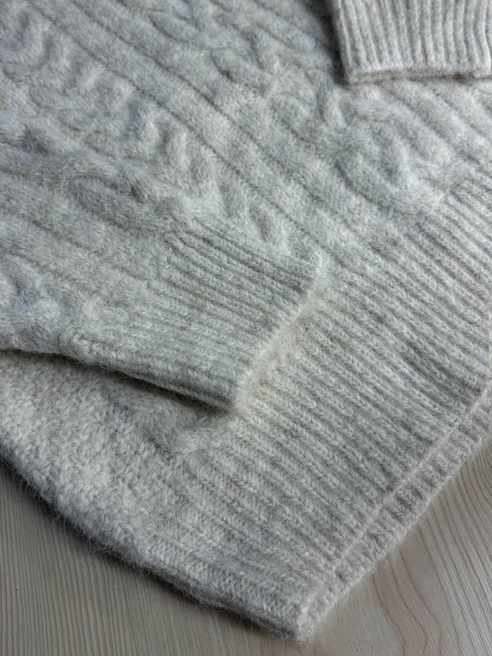 Светр жіночий A-N 3324 крупна в’язка букле коси довгий OS Молочний (5974) - фото 9