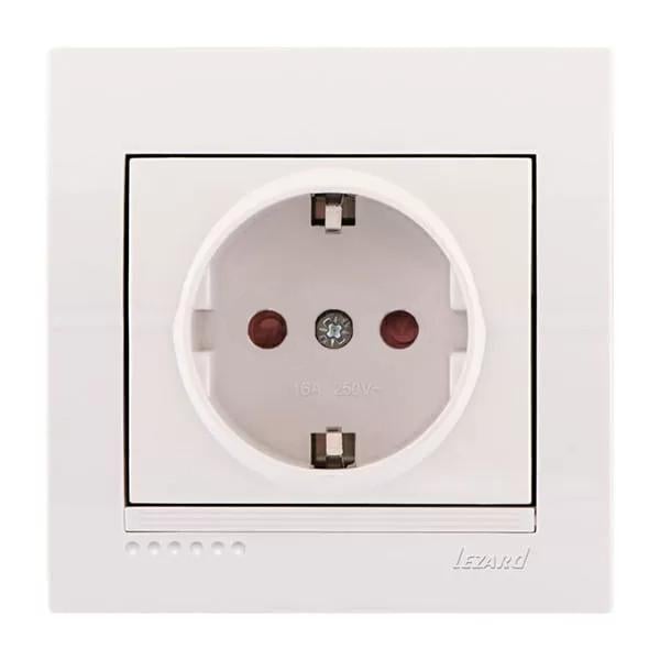 Розетка одинарная с заземлением Lezard Deriy и защитными шторками Белый (00000012247)
