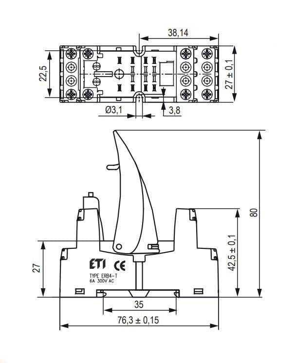 Колодка для промежуточного реле ETI ERB4-T 6A 14к 300V AC тип Т ERM4 (2473014) - фото 2