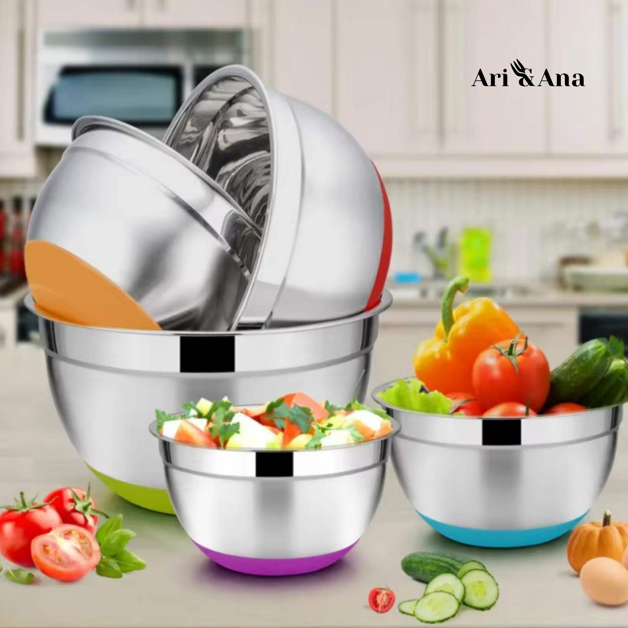 Набір металевих мисок Ari&Ana з силіконовим дном і кришкою 30-16 см 4 шт. Різнокольоровий - фото 7 Набір металевих мисок Ari&Ana з силіконовим дном і кришкою 30-16 см 4 шт. Різнокольоровий - фото 7