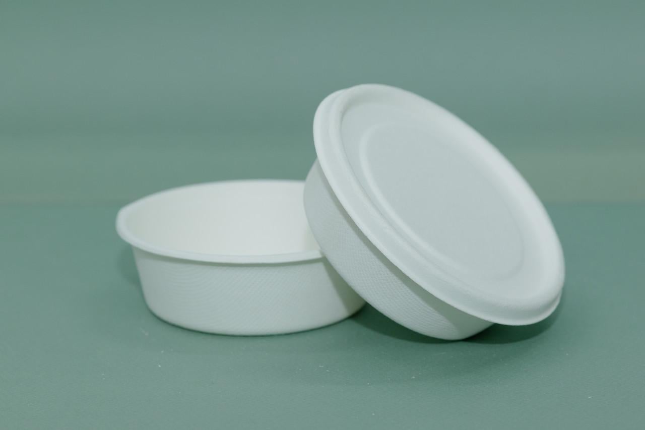 Тарелка одноразовая для супа с крышкой тара из сахарного тростника 250 мл 125 шт.