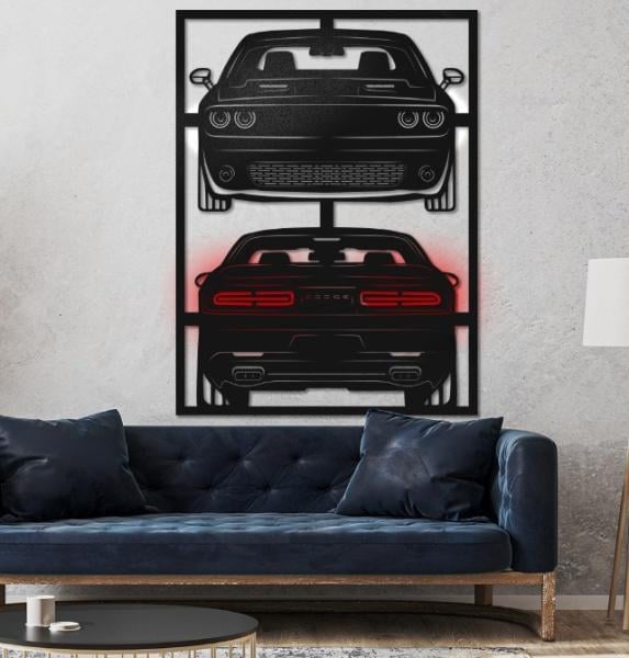 Панно деревянное Decart Dodge 2015 Challenger без подсветки декор для комнаты спальни офиса 90х67 см