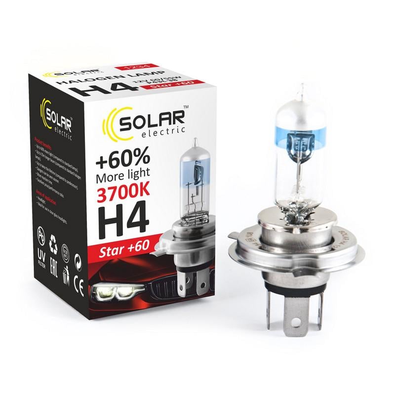 Автолампа галогенна Solar H4 12V 60/55W P43t-38 Starlight +60% (1234)