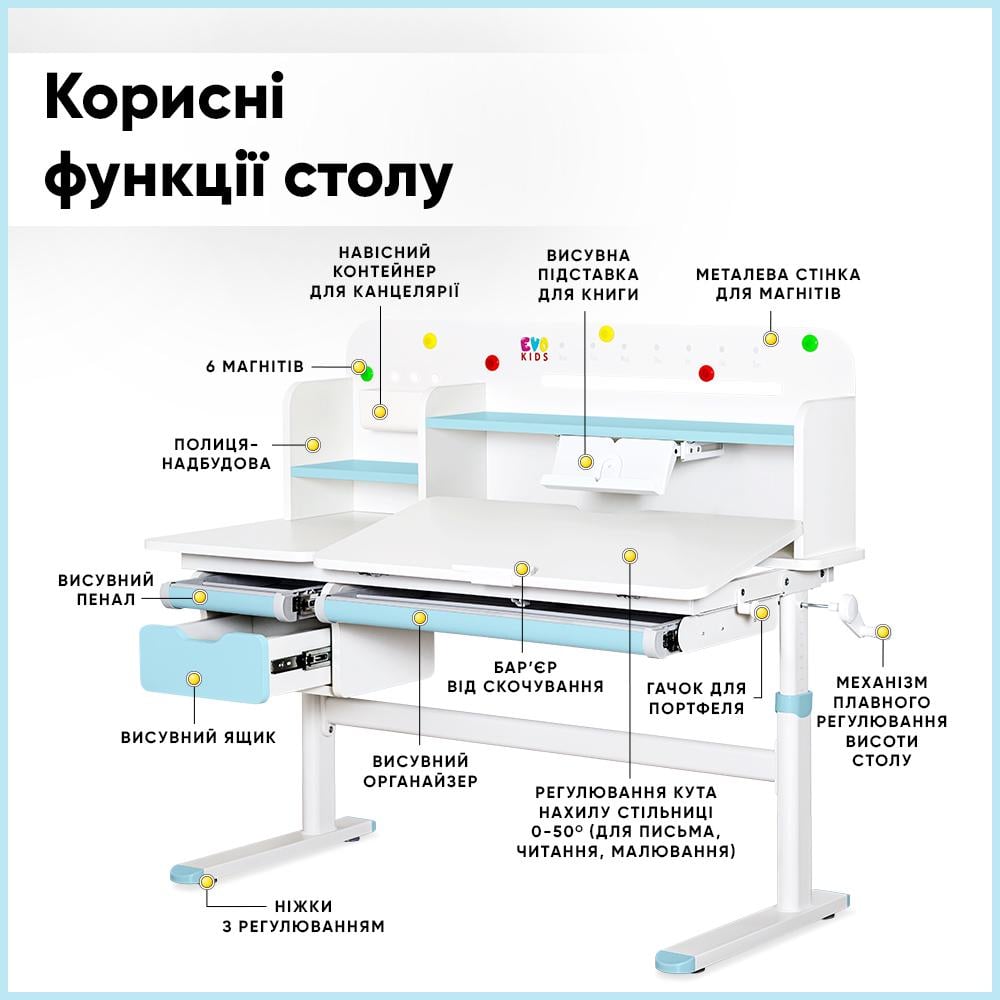 Парта-трансформер школьная Evo-kids TH-360 Plus Белый/Голубой (TH-360 WG/BL Plus) - фото 2