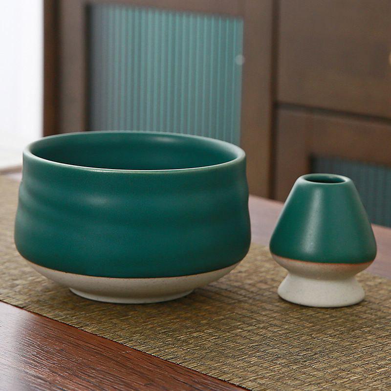 Комплект чаша Чаван/Тяван керамическая для приготовления чая матча с подставкой Кусенаоши для венчика часен Темно-зеленый (KC02DG) Комплект чаша Чаван/Тяван керамическая для приготовления чая матча с подставкой Кусенаоши для венчика часен Темно-зеленый (KC02DG)