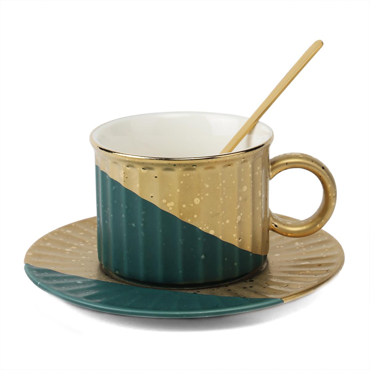 Чашка керамическая с блюдцем Light House Геометрия GN 150 мл Золотисто-зеленый (8904-001) Чашка керамическая с блюдцем Light House Геометрия GN 150 мл Золотисто-зеленый (8904-001)
