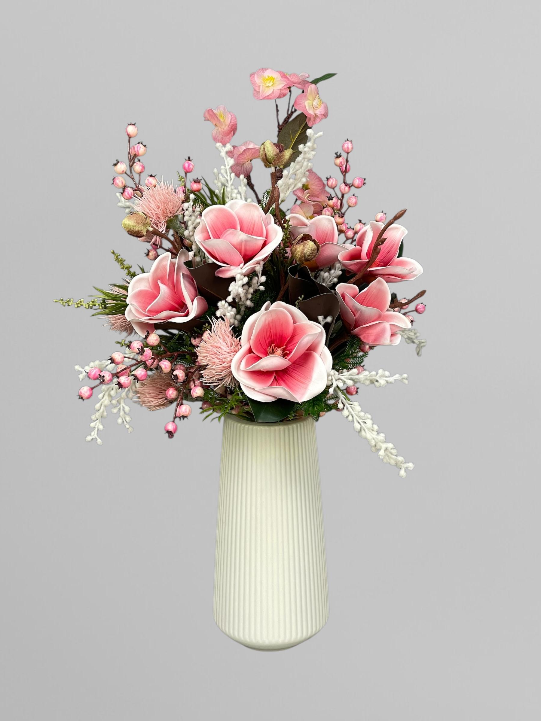 Искусственный букет с магнолией/мимозой и лавандой Розовый (А483)