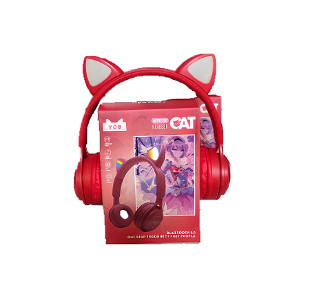 Наушники беспроводные с ушками и подсветкой Wireless Cat Y08 Bluetooth Красный