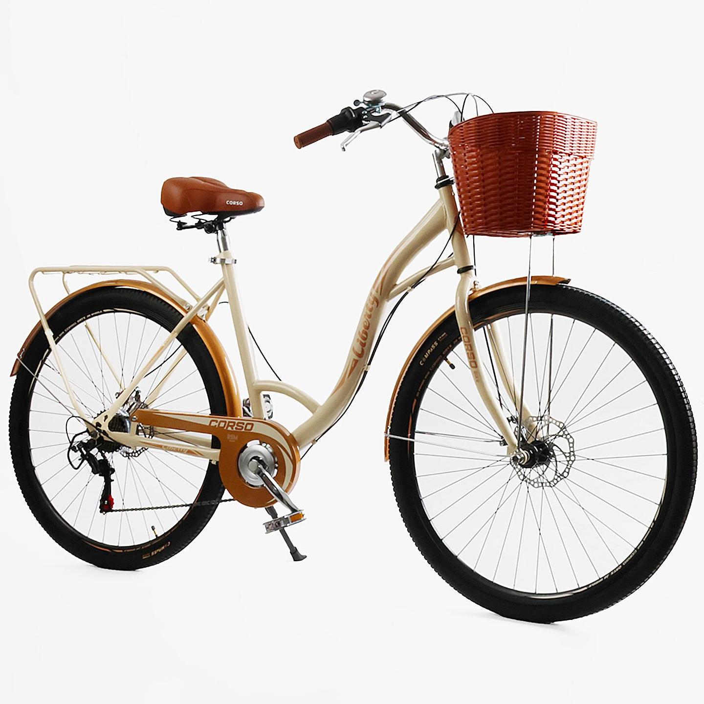 Велосипед городской Corso Liberty с корзиной и багажником рама 20"/28" Бежевый - фото 2 Велосипед городской Corso Liberty с корзиной и багажником рама 20"/28" Бежевый - фото 2