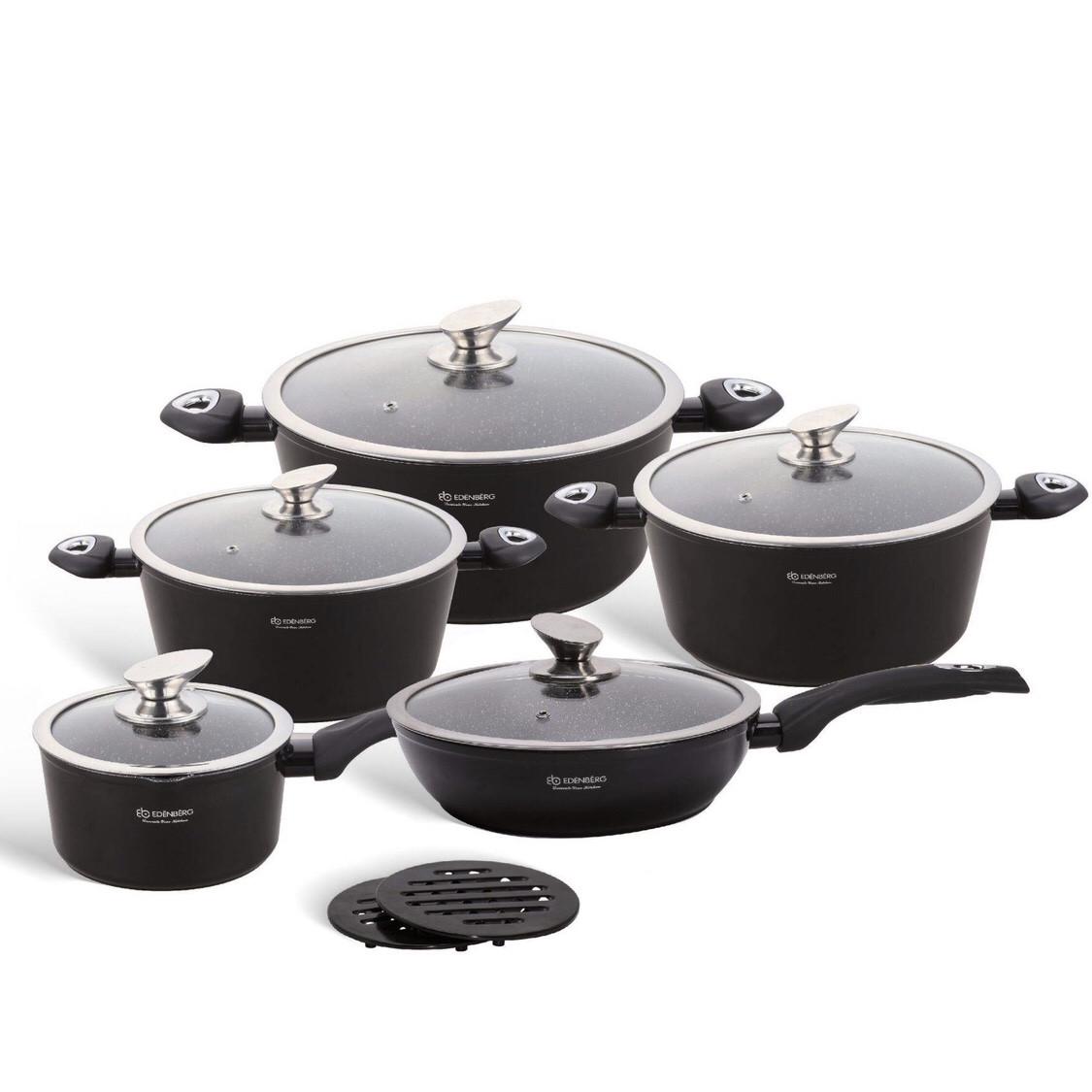 Набор кастрюль Edenberg с мраморным покрытием 12 пр.Черный (EB-5613)