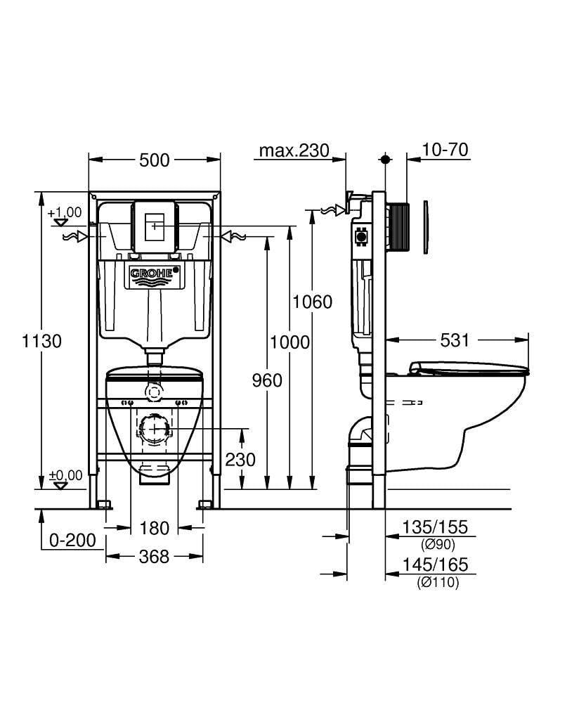 Комплект інсталяції Grohe Bau Ceramic 39586000 з унітазом кнопка Хром (143104) - фото 2