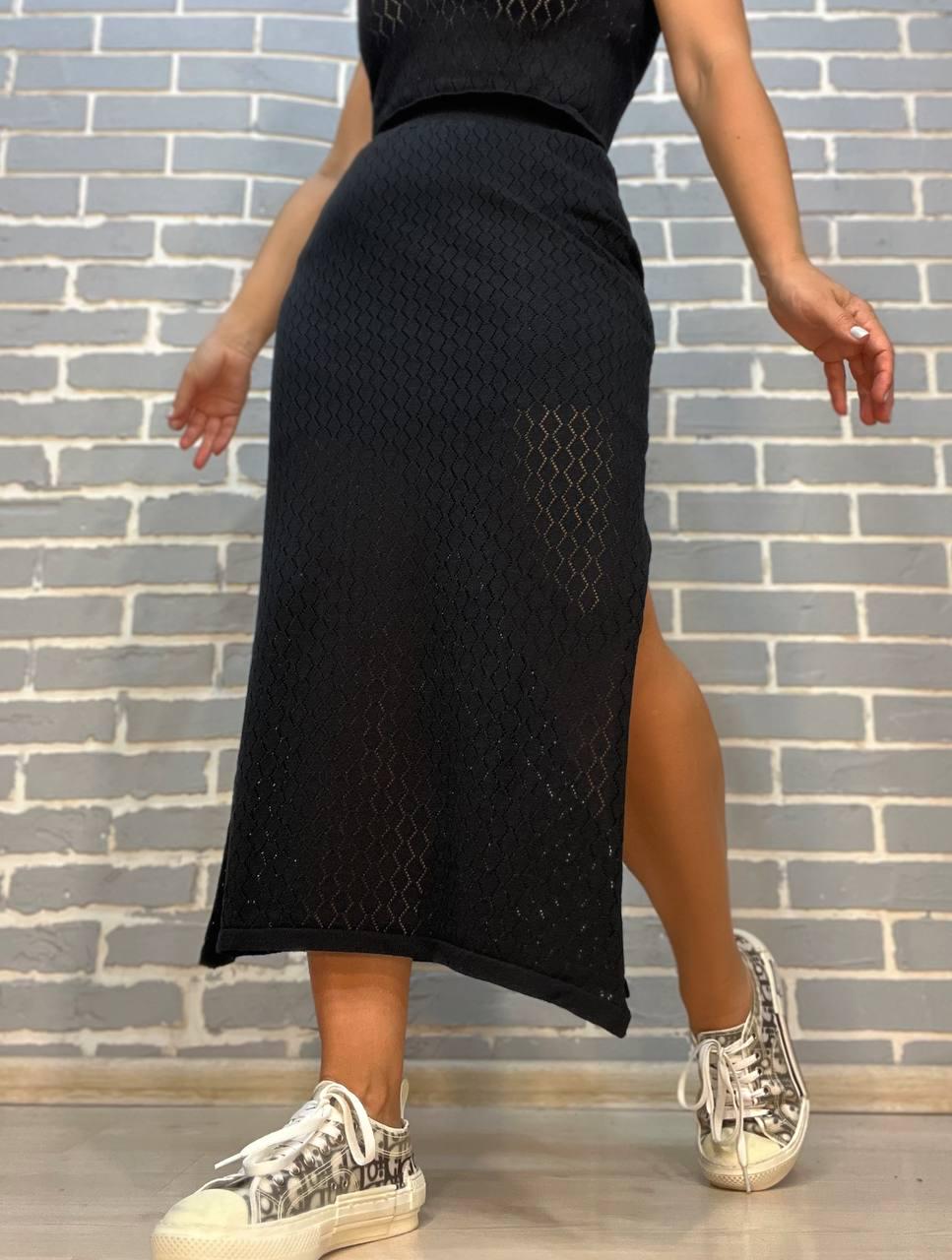 Костюм жіночий MINTAS 2468 спідниця довга з майкою ажурна в'язка OS Чорний (2315) - фото 5