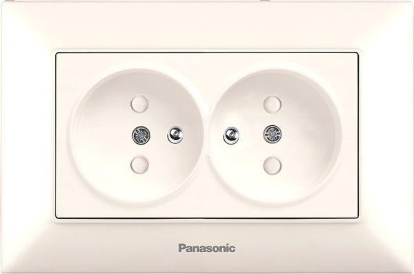 Розетка Panasonic Arkedia Slim 2-ная с з/з и шторками Кремовый (WNTC02152BG-UA)