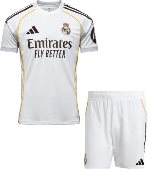 Футбольная форма детская Реал Мадрид 2025-2026 домашняя 125-135 см Бело-желтый (F0256)