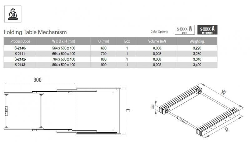 Механізм для висувного столу 600 мм. Антрацит (S-2140-А) - фото 3 Механізм для висувного столу 600 мм. Антрацит (S-2140-А) - фото 3