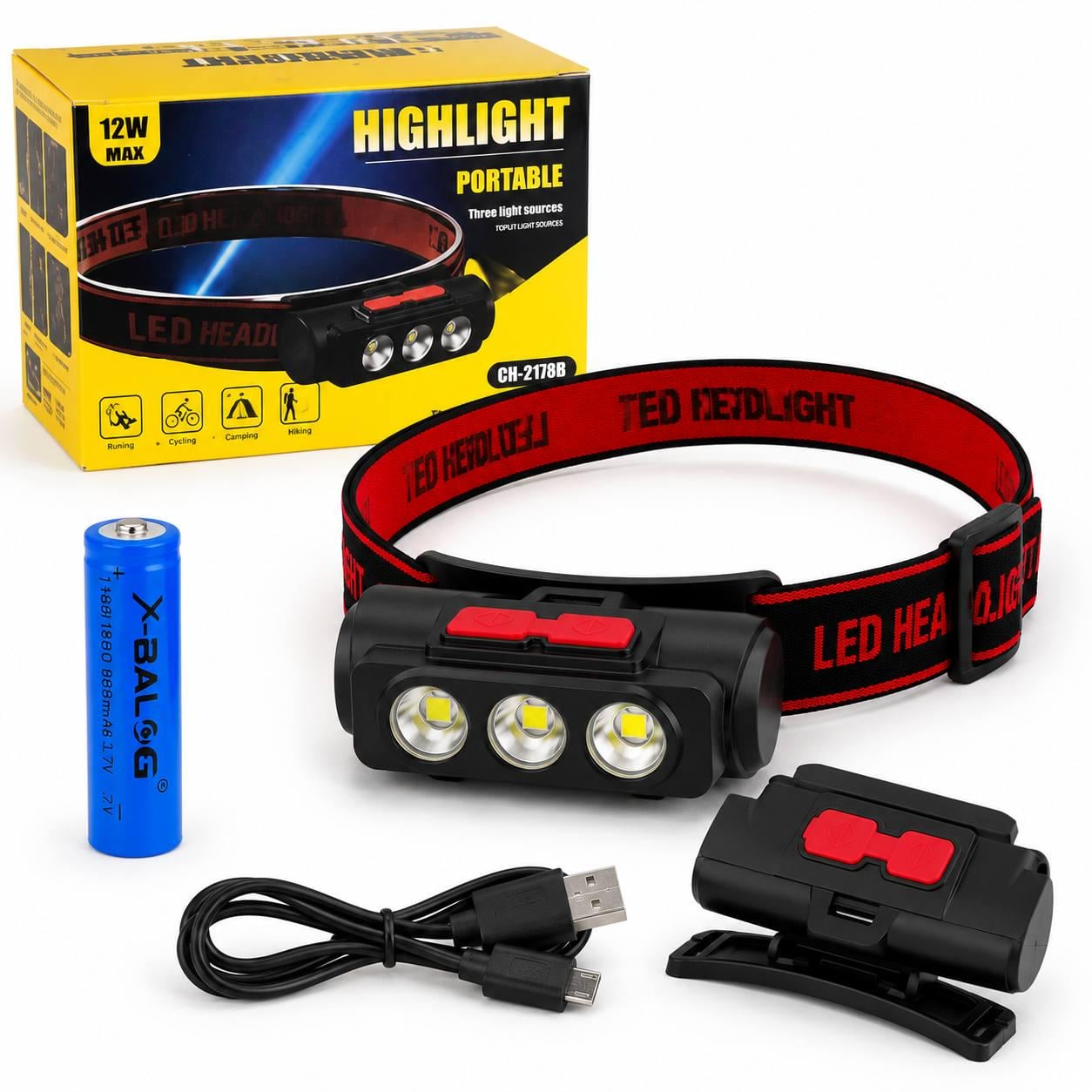 Фонарь налобный Bailong BL-2119C аккумуляторный с батареей 18650 COB LED USB Type-C
