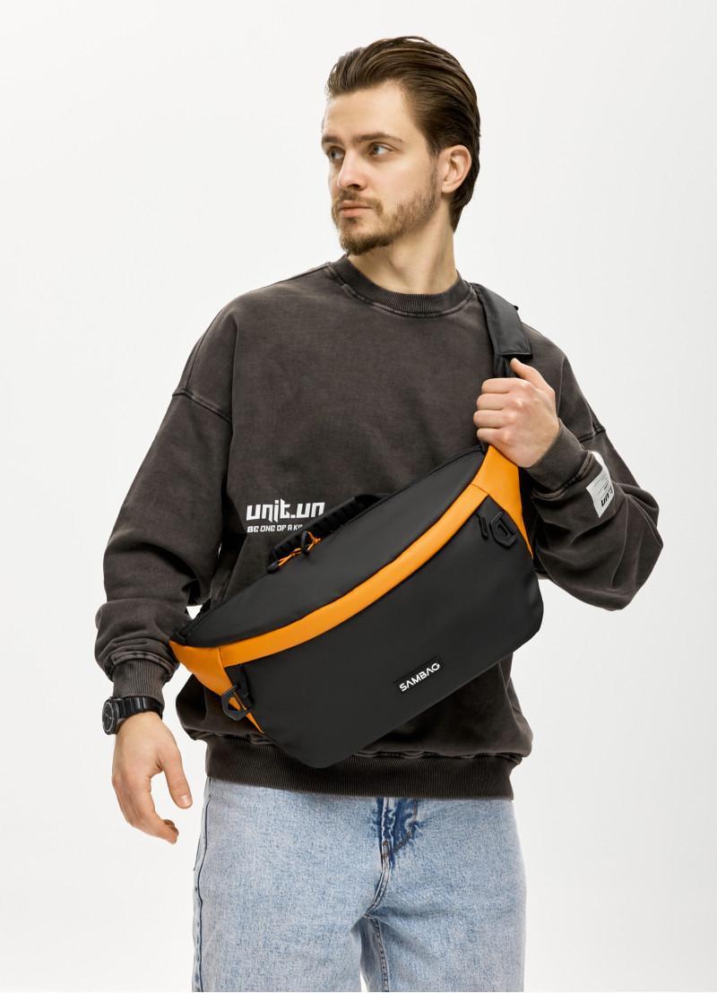 Сумка-бананка чоловіча під ноутбук Sambag Urban Laptop 46×26 см Чорно-помаранчевий (51411129m)